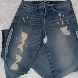 Express cropped skinny mid rise destroyed jeans
